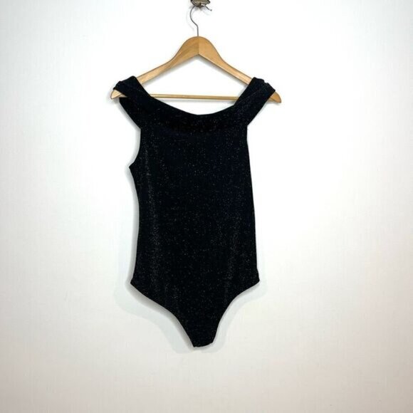 Gilli Women's Metallic Off-Shoulder Stretch Body Suit Black Silver Medium USA - Picture 6 of 11